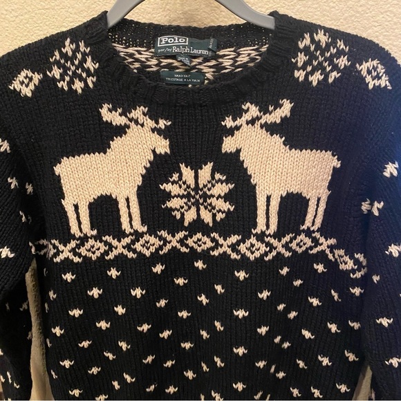 Vintage Polo by Ralph Lauren Women Nordic Reindeer 100% Wool Hand Knit Sweater-M - Picture 2 of 6